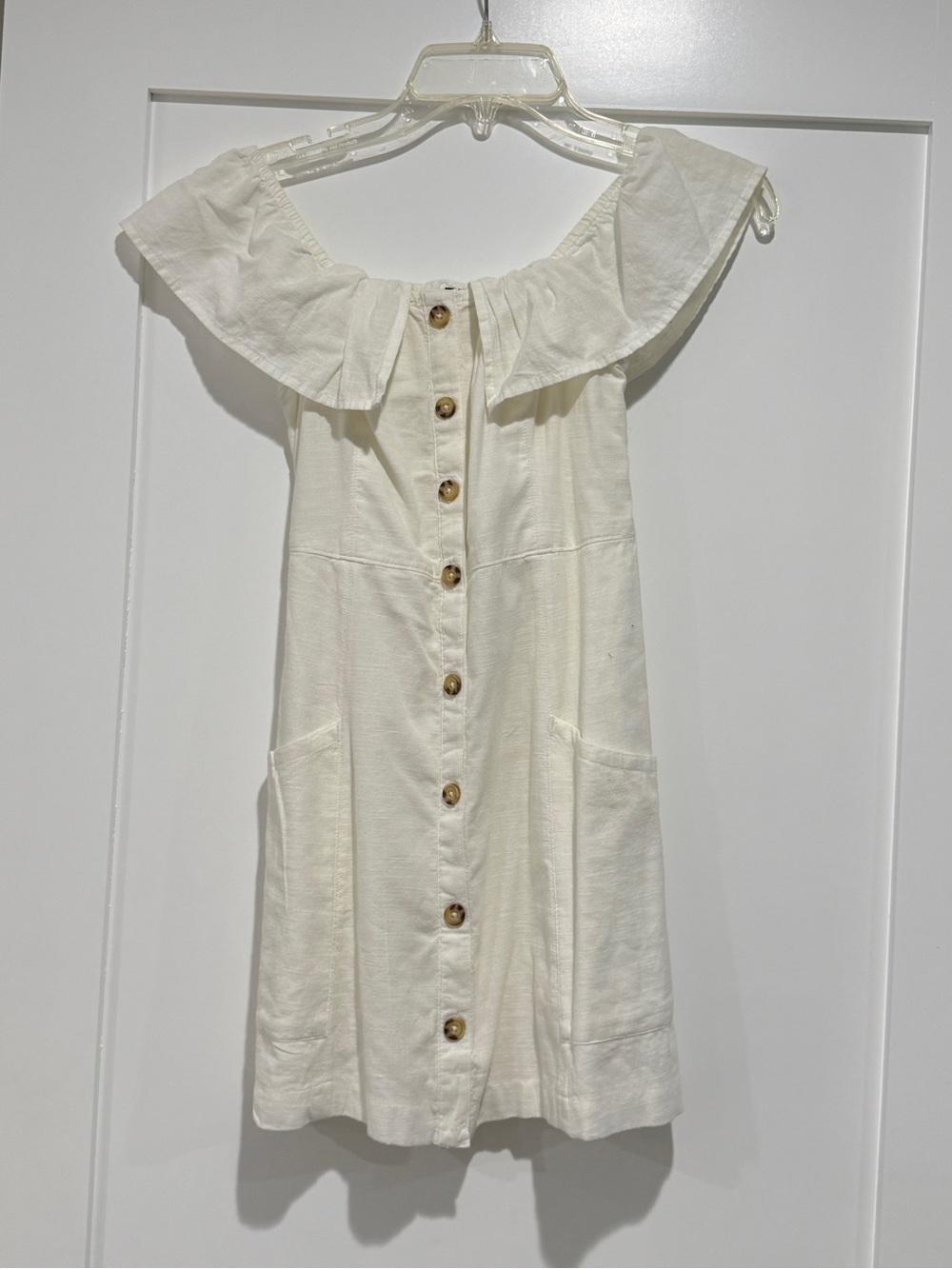 Abercrombie & Fitch Cream Off-Shoulder Button-Front Mini Dress